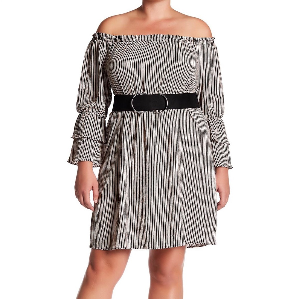 Bobeau Off The Shoulder Stripped Dress
